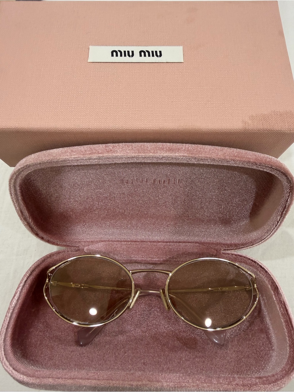 Miu Miu Pink Lensed Gold Metal Round Sunglasses